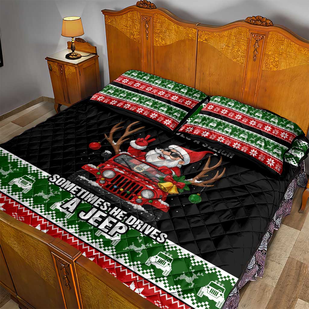 Santa Claus Drive A JEEP Quilt Bed Set Funny Xmas Holiday Patterns - Wonder Print Shop