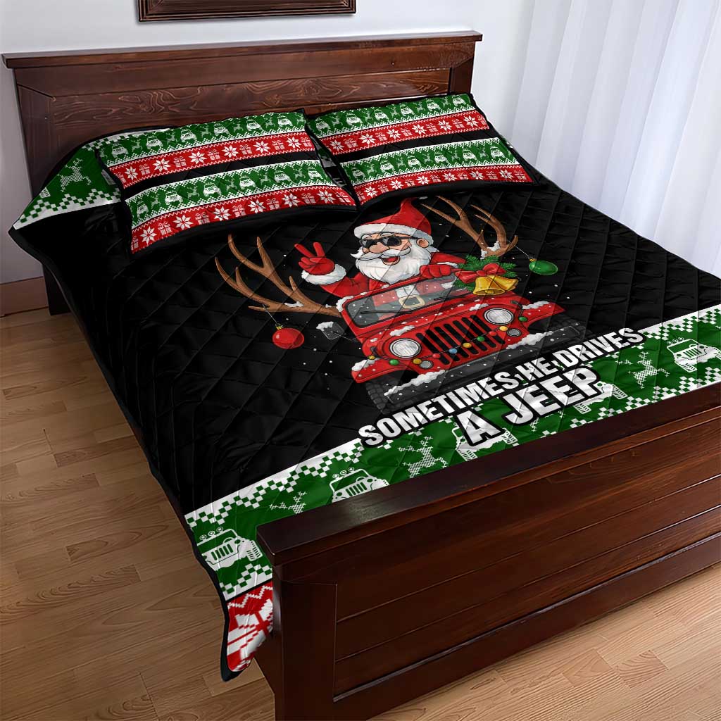 Santa Claus Drive A JEEP Quilt Bed Set Funny Xmas Holiday Patterns - Wonder Print Shop