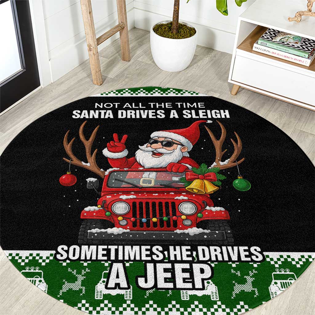 Santa Claus Drive A JEEP Round Carpet Funny Xmas Holiday Patterns - Wonder Print Shop