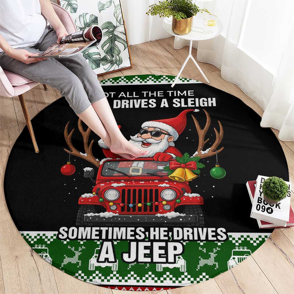 Santa Claus Drive A JEEP Round Carpet Funny Xmas Holiday Patterns - Wonder Print Shop