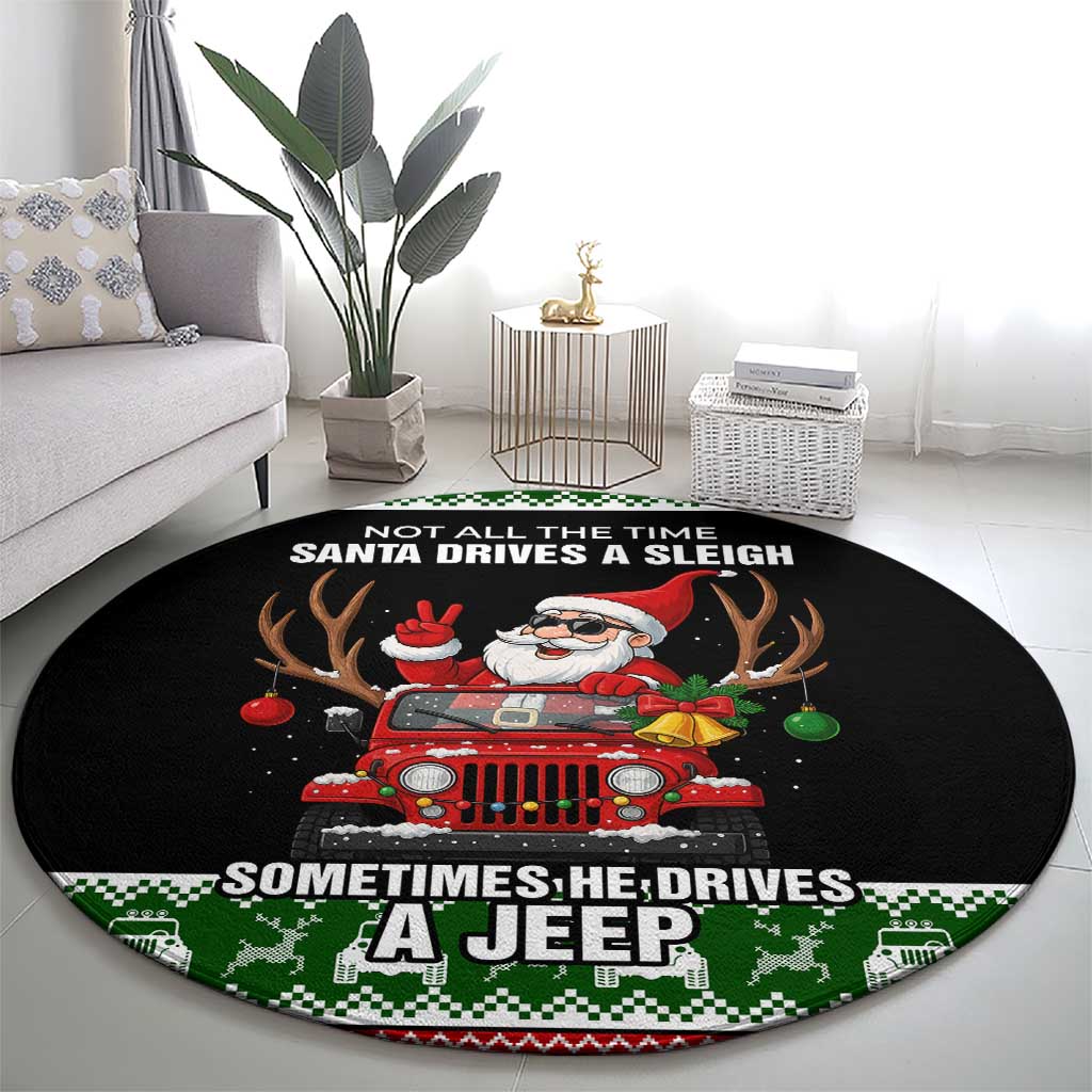 Santa Claus Drive A JEEP Round Carpet Funny Xmas Holiday Patterns - Wonder Print Shop