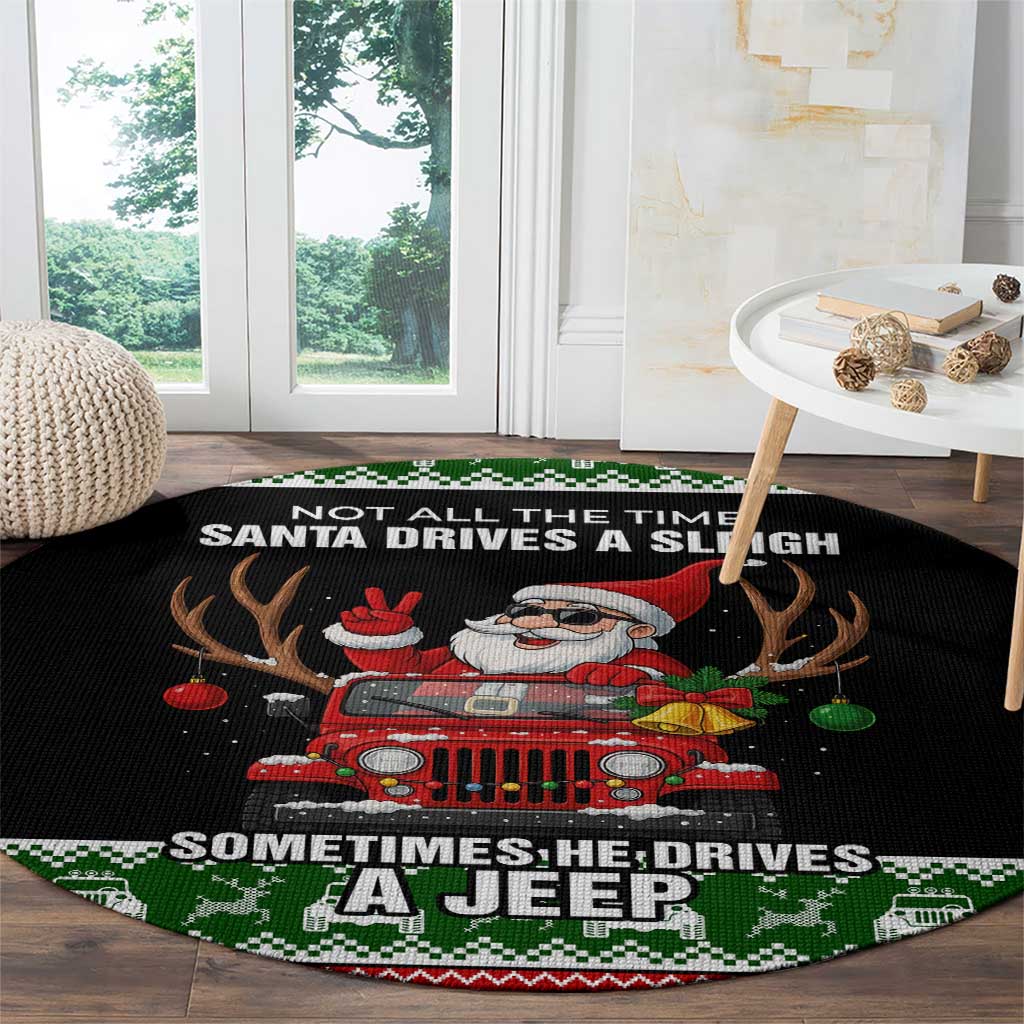 Santa Claus Drive A JEEP Round Carpet Funny Xmas Holiday Patterns - Wonder Print Shop