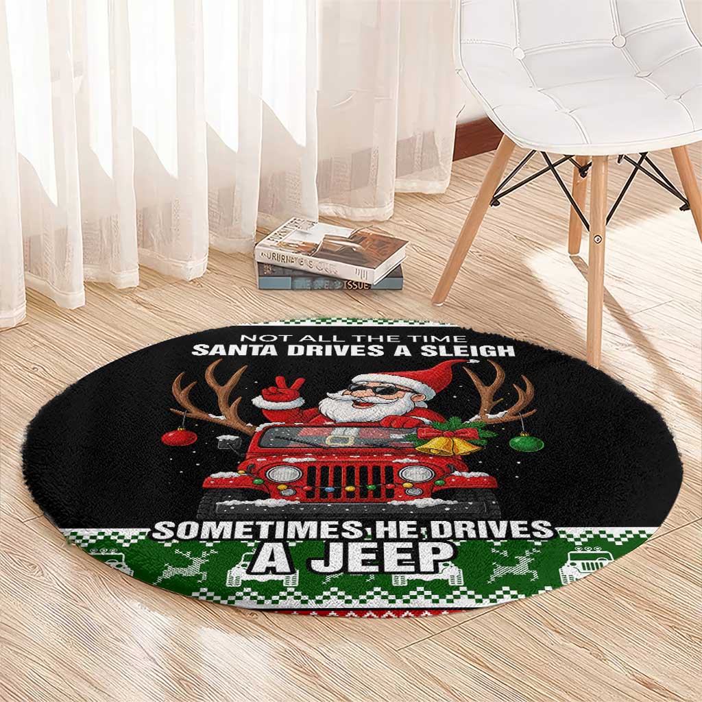 Santa Claus Drive A JEEP Round Carpet Funny Xmas Holiday Patterns - Wonder Print Shop