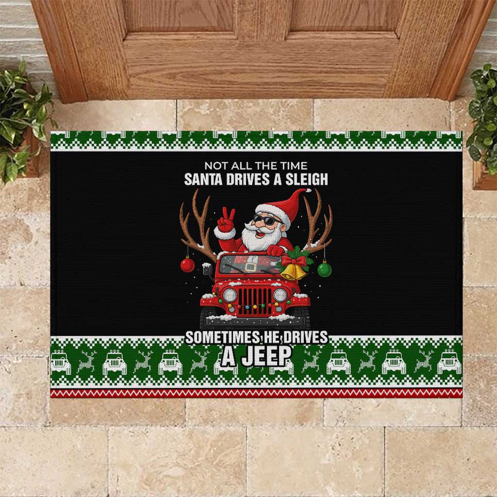 Santa Claus Drive A JEEP Rubber Doormat Funny Xmas Holiday Patterns - Wonder Print Shop