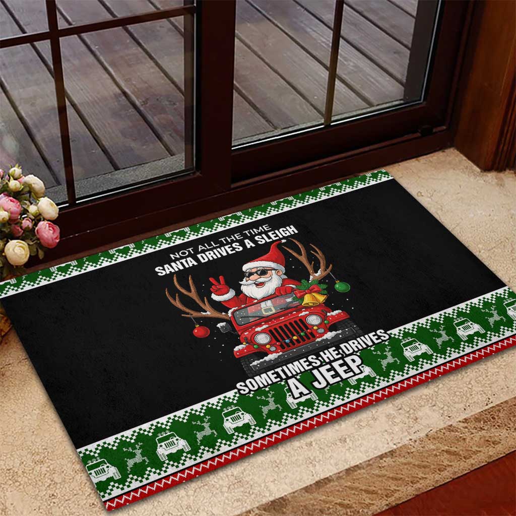 Santa Claus Drive A JEEP Rubber Doormat Funny Xmas Holiday Patterns - Wonder Print Shop