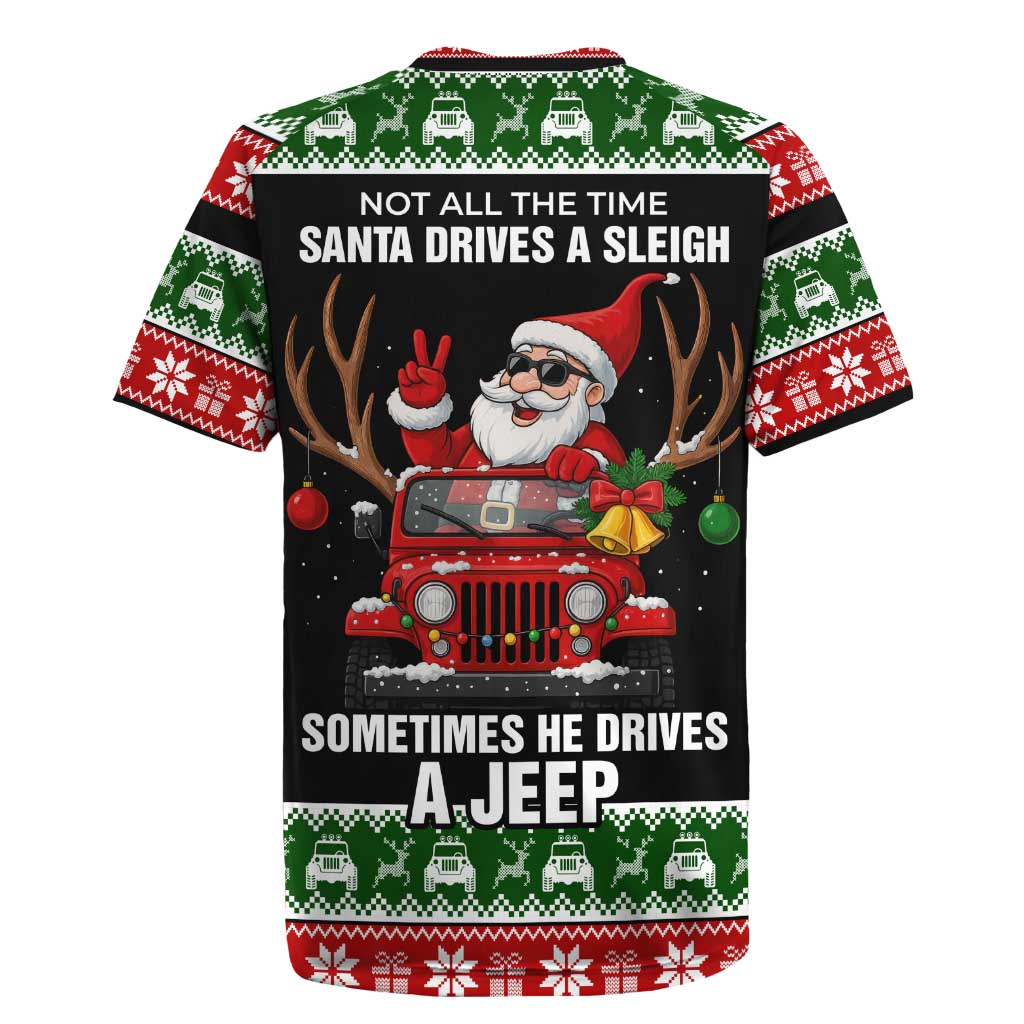 Santa Claus Drive A JEEP Rugby Jersey Funny Xmas Holiday Patterns - Wonder Print Shop