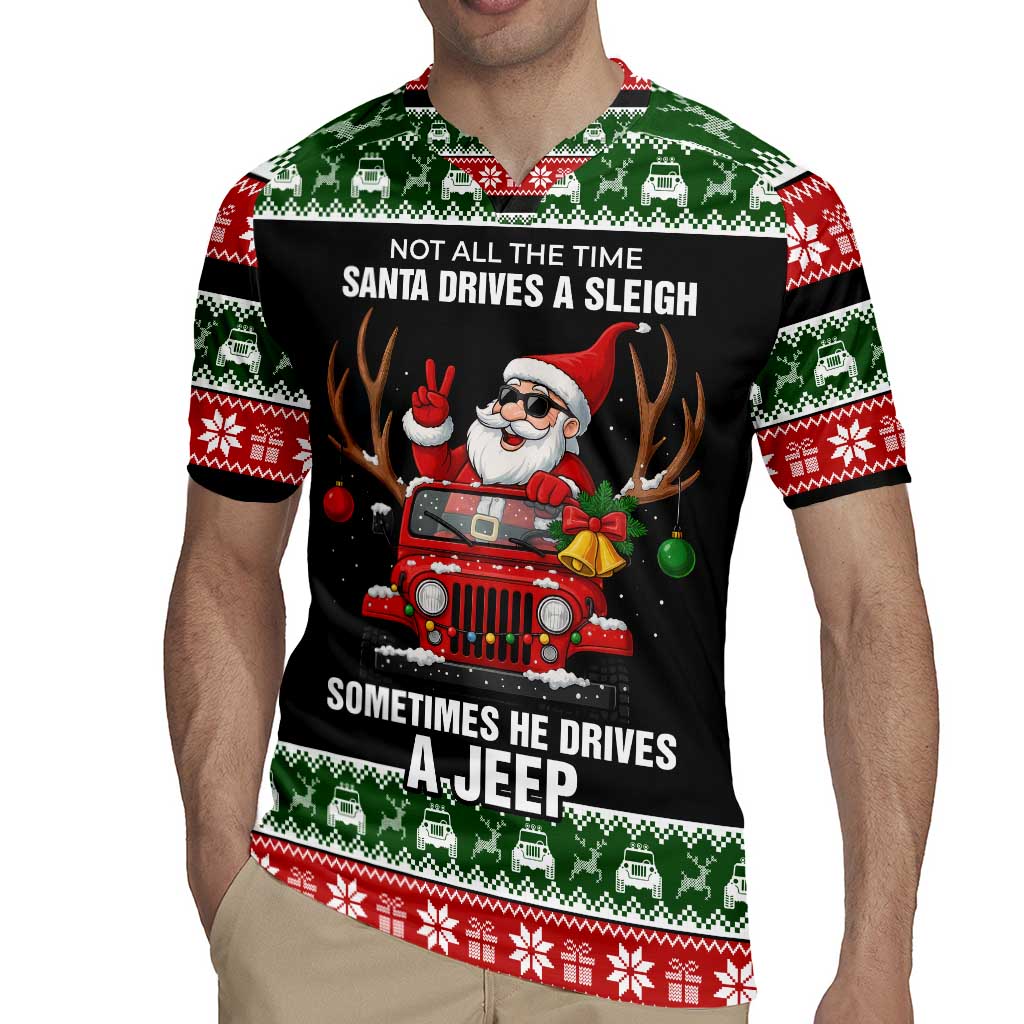 Santa Claus Drive A JEEP Rugby Jersey Funny Xmas Holiday Patterns - Wonder Print Shop