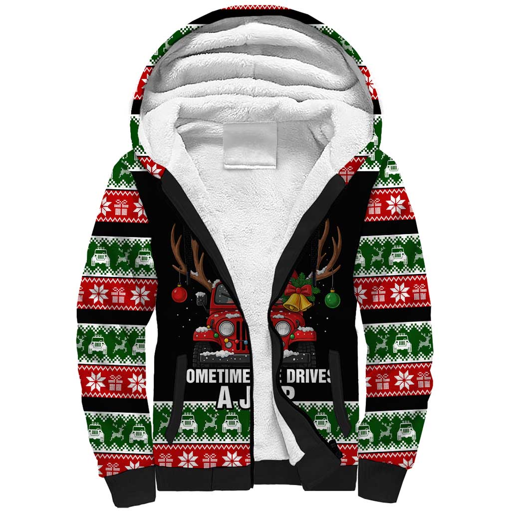 Santa Claus Drive A JEEP Sherpa Hoodie Funny Xmas Holiday Patterns - Wonder Print Shop