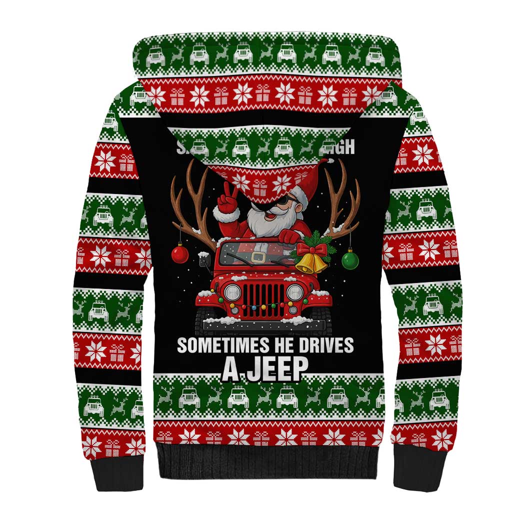Santa Claus Drive A JEEP Sherpa Hoodie Funny Xmas Holiday Patterns - Wonder Print Shop