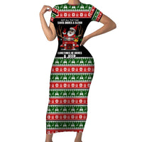 Santa Claus Drive A JEEP Short Sleeve Bodycon Dress Funny Xmas Holiday Patterns - Wonder Print Shop