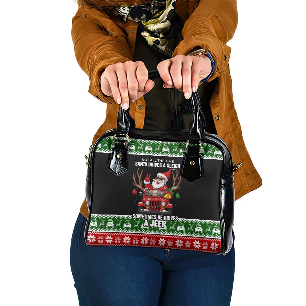 Santa Claus Drive A JEEP Shoulder Handbag Funny Xmas Holiday Patterns - Wonder Print Shop