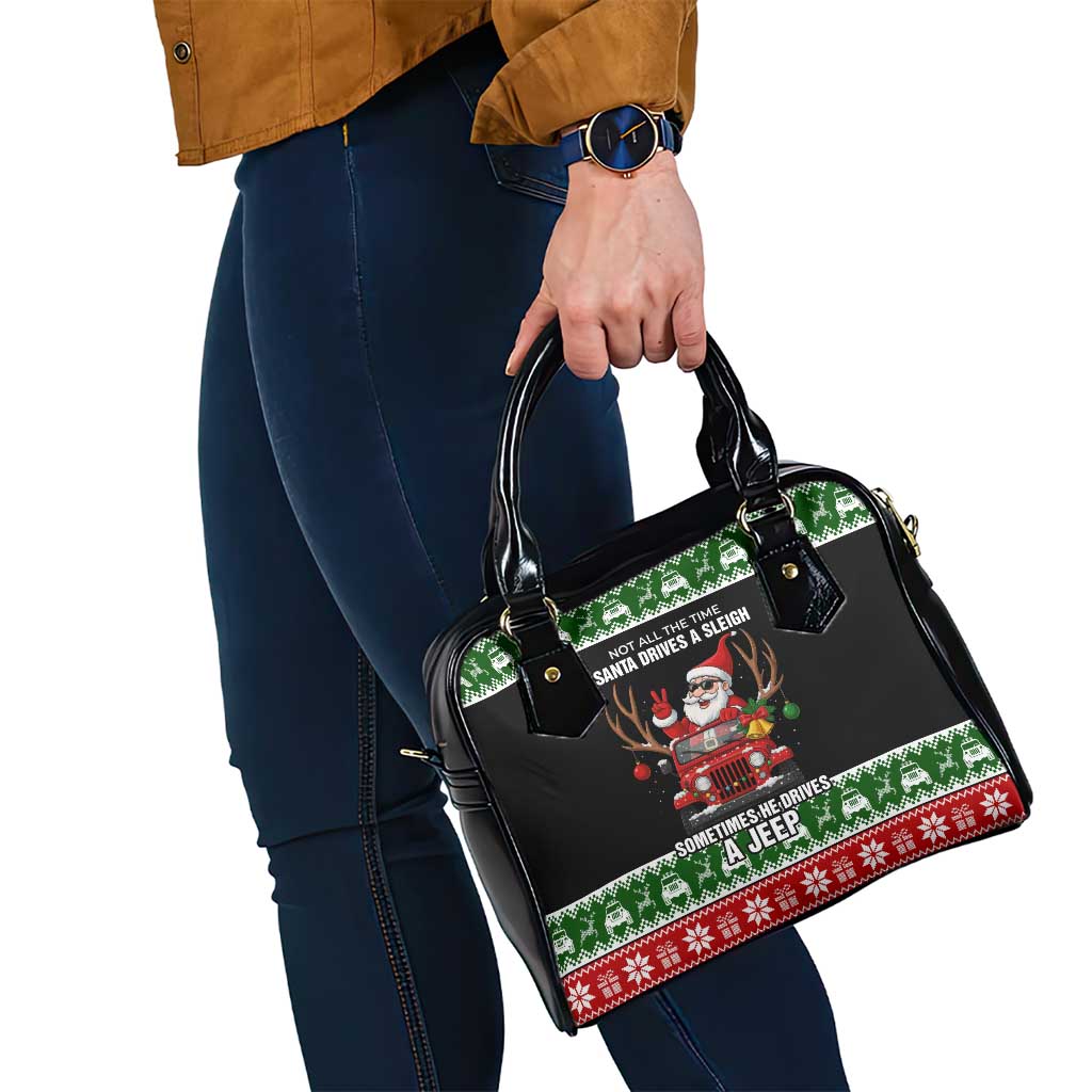 Santa Claus Drive A JEEP Shoulder Handbag Funny Xmas Holiday Patterns - Wonder Print Shop