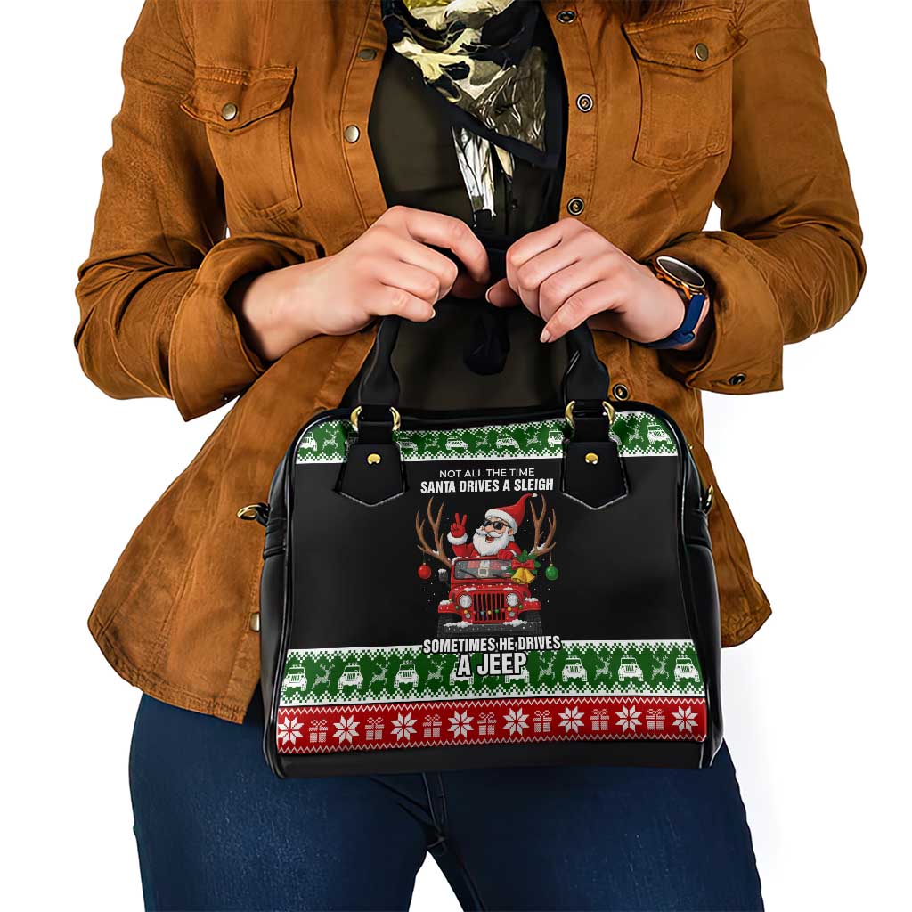 Santa Claus Drive A JEEP Shoulder Handbag Funny Xmas Holiday Patterns - Wonder Print Shop