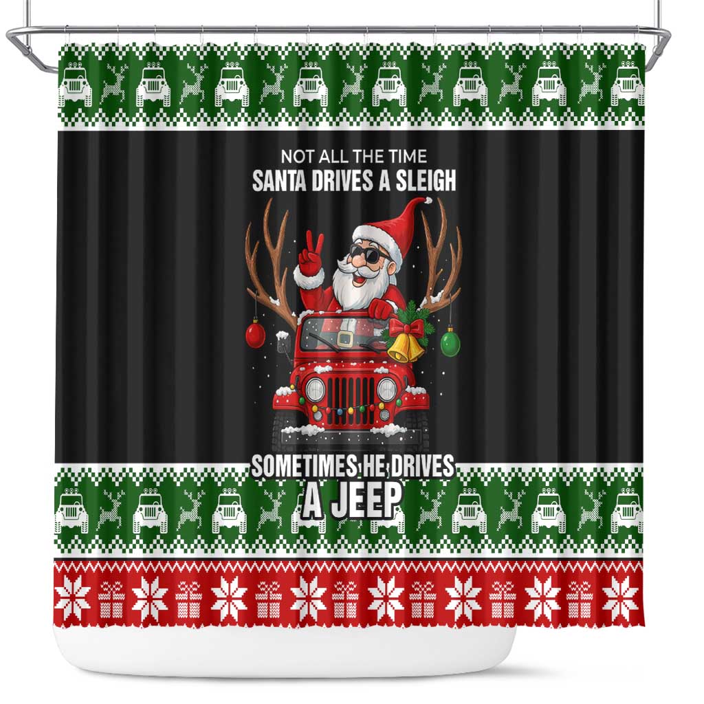 Santa Claus Drive A JEEP Shower Curtain Funny Xmas Holiday Patterns - Wonder Print Shop