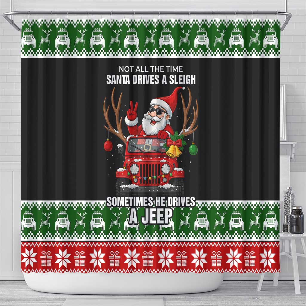 Santa Claus Drive A JEEP Shower Curtain Funny Xmas Holiday Patterns - Wonder Print Shop