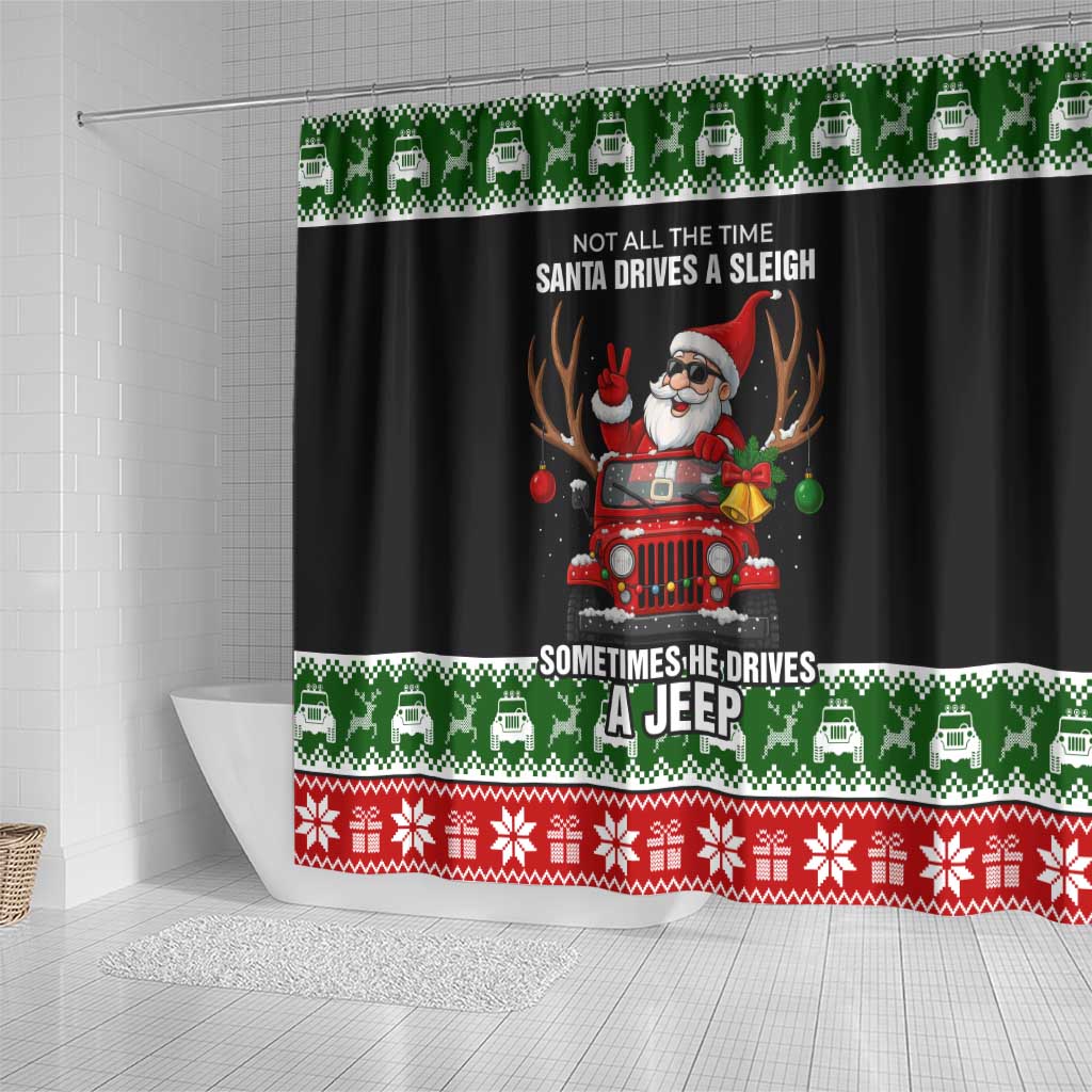Santa Claus Drive A JEEP Shower Curtain Funny Xmas Holiday Patterns - Wonder Print Shop