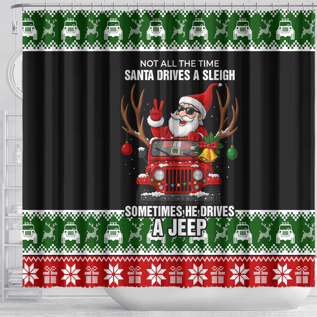 Santa Claus Drive A JEEP Shower Curtain Funny Xmas Holiday Patterns - Wonder Print Shop