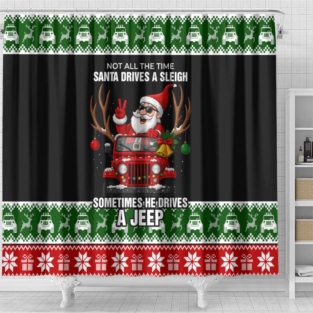 Santa Claus Drive A JEEP Shower Curtain Funny Xmas Holiday Patterns - Wonder Print Shop