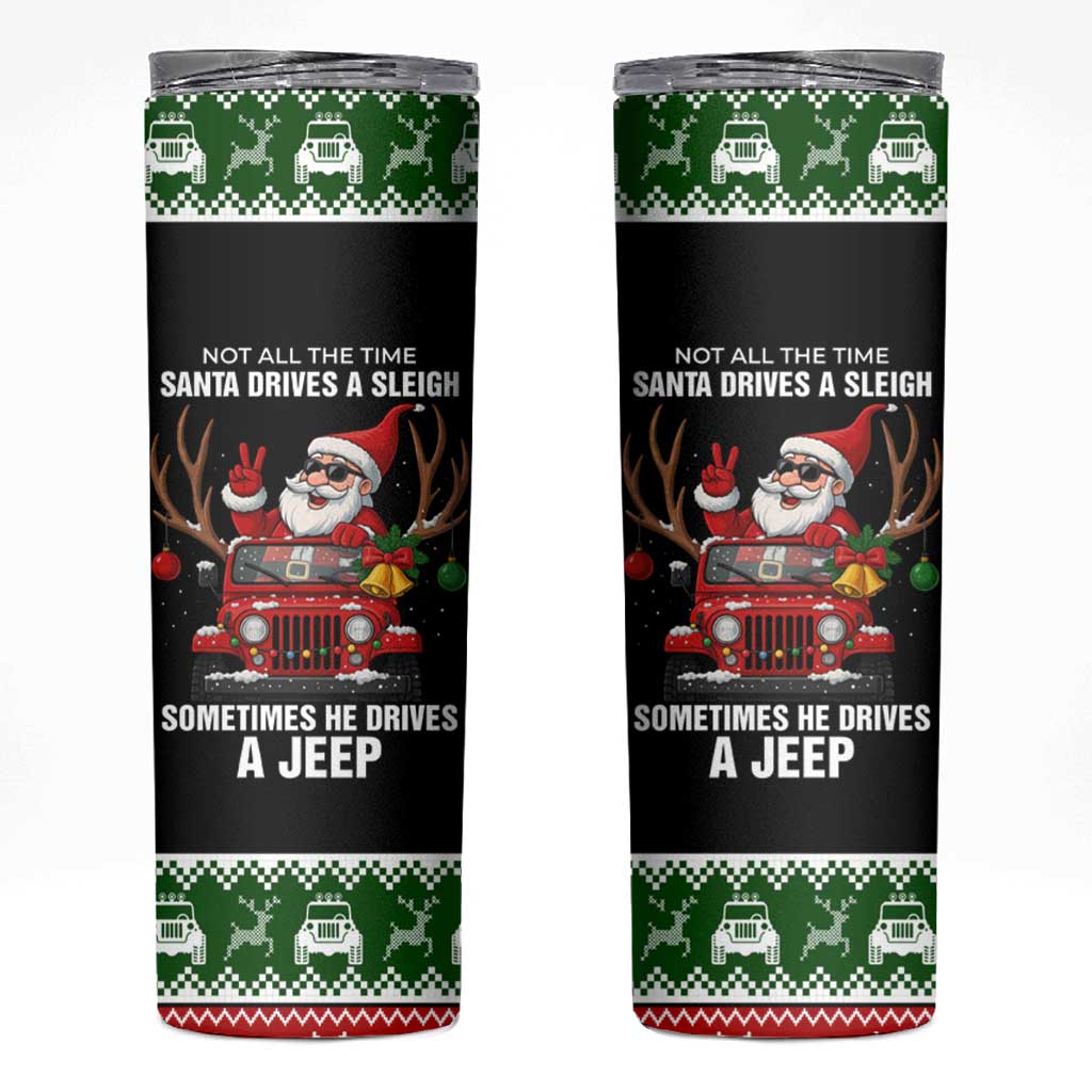 Santa Claus Drive A JEEP Skinny Tumbler Funny Xmas Holiday Patterns - Wonder Print Shop