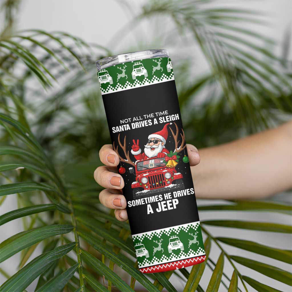 Santa Claus Drive A JEEP Skinny Tumbler Funny Xmas Holiday Patterns - Wonder Print Shop