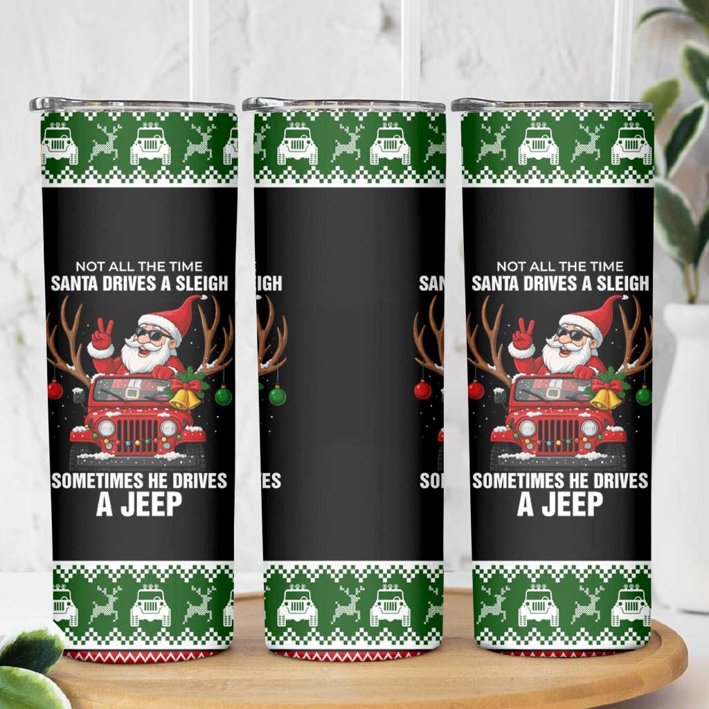 Santa Claus Drive A JEEP Skinny Tumbler Funny Xmas Holiday Patterns - Wonder Print Shop