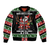 Santa Claus Drive A JEEP Sleeve Zip Bomber Jacket Funny Xmas Holiday Patterns - Wonder Print Shop