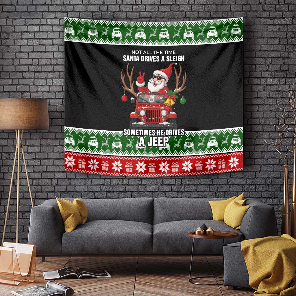 Santa Claus Drive A JEEP Tapestry Funny Xmas Holiday Patterns - Wonder Print Shop