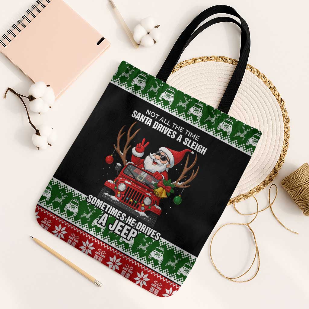 Santa Claus Drive A JEEP Tote Bag Funny Xmas Holiday Patterns - Wonder Print Shop