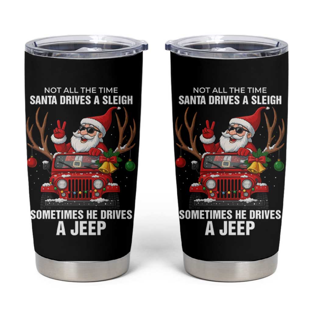 Santa Claus Drive A JEEP Tumbler Cup Funny Xmas Holiday Patterns - Wonder Print Shop