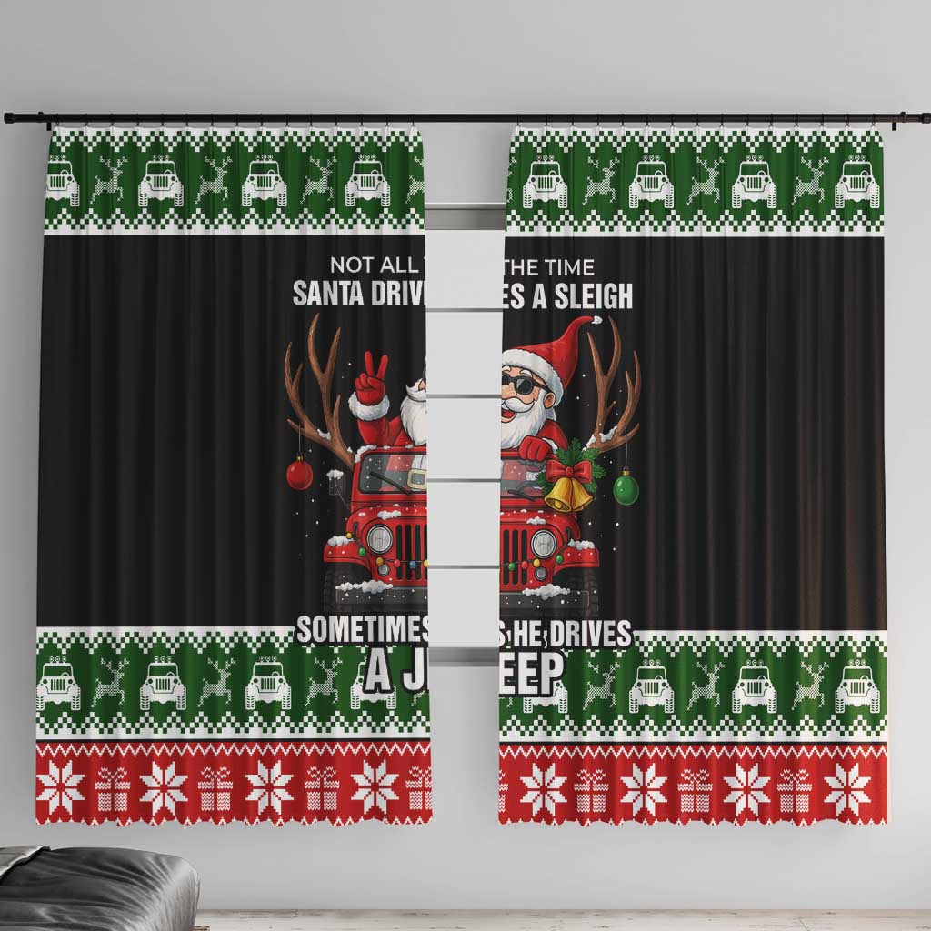 Santa Claus Drive A JEEP Window Curtain Funny Xmas Holiday Patterns - Wonder Print Shop