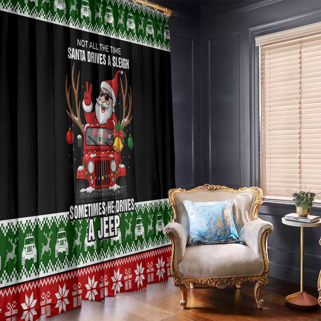 Santa Claus Drive A JEEP Window Curtain Funny Xmas Holiday Patterns - Wonder Print Shop