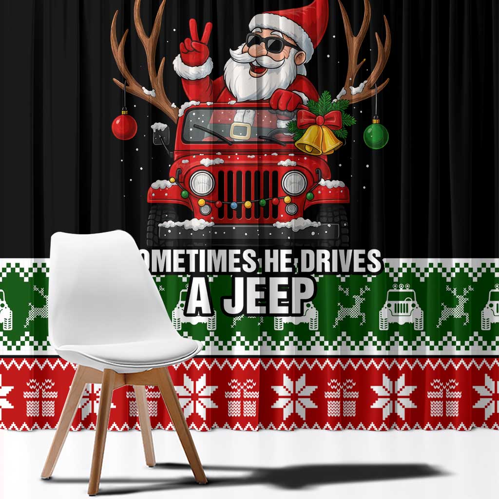 Santa Claus Drive A JEEP Window Curtain Funny Xmas Holiday Patterns - Wonder Print Shop
