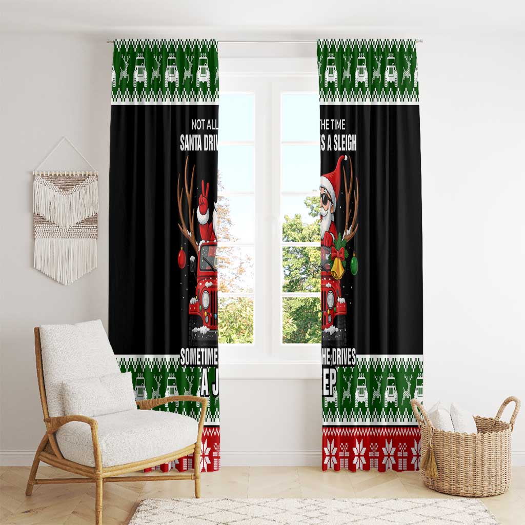 Santa Claus Drive A JEEP Window Curtain Funny Xmas Holiday Patterns - Wonder Print Shop
