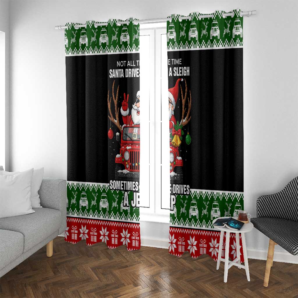 Santa Claus Drive A JEEP Window Curtain Funny Xmas Holiday Patterns - Wonder Print Shop