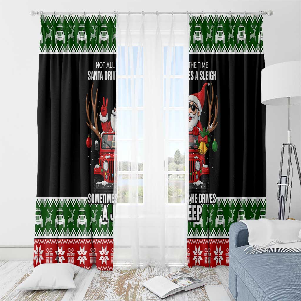 Santa Claus Drive A JEEP Window Curtain Funny Xmas Holiday Patterns - Wonder Print Shop