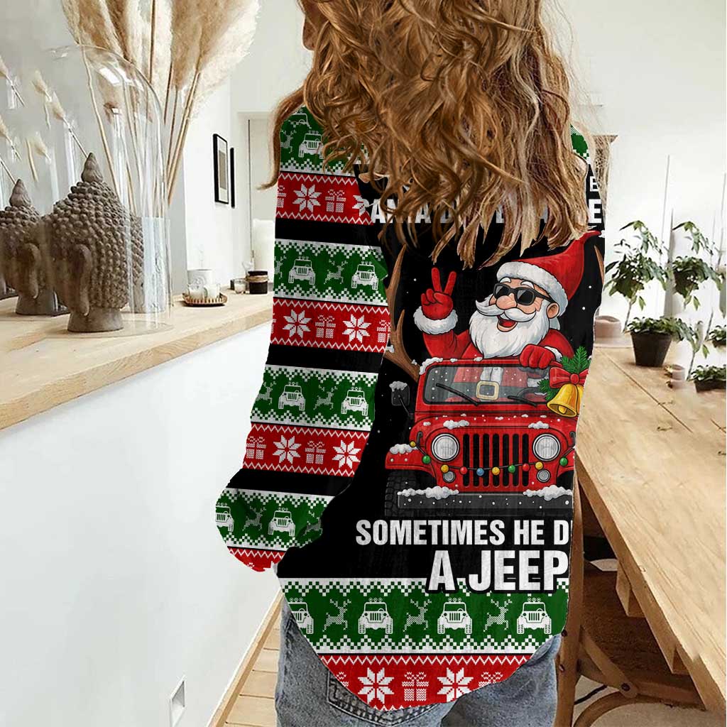 Santa Claus Drive A JEEP Women Casual Shirt Funny Xmas Holiday Patterns - Wonder Print Shop
