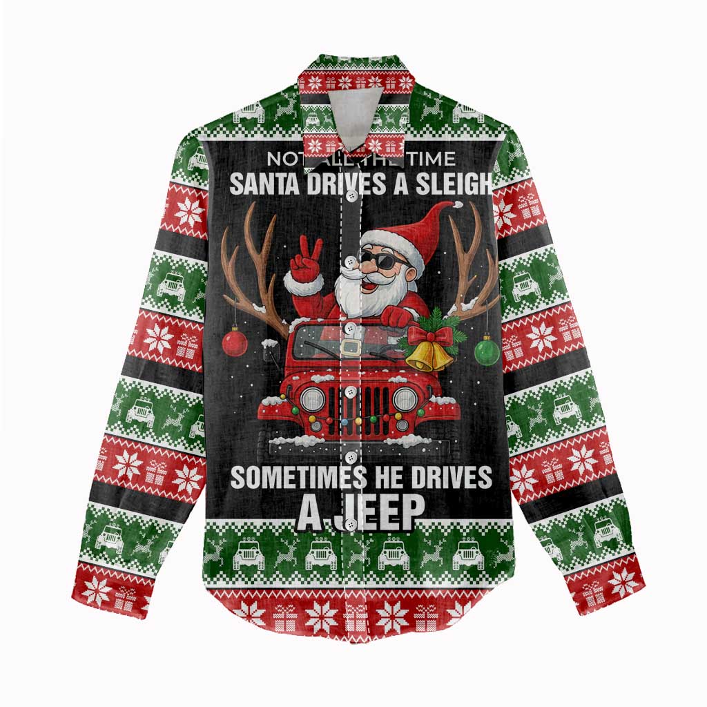 Santa Claus Drive A JEEP Women Casual Shirt Funny Xmas Holiday Patterns - Wonder Print Shop