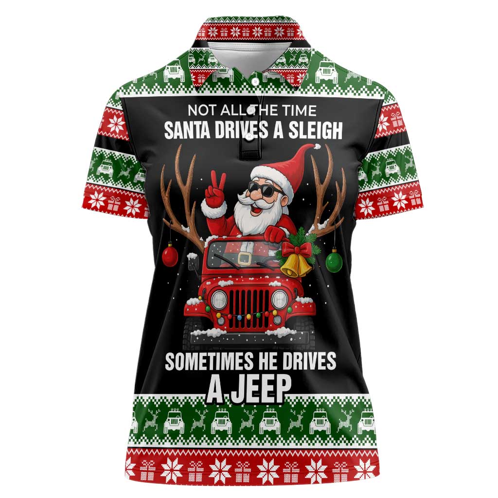 Santa Claus Drive A JEEP Women Polo Shirt Funny Xmas Holiday Patterns - Wonder Print Shop