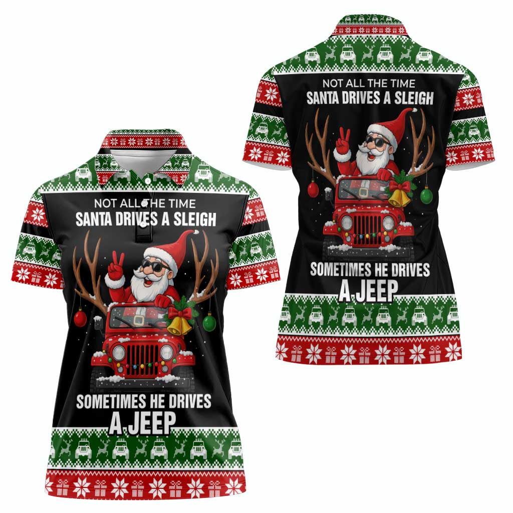 Santa Claus Drive A JEEP Women Polo Shirt Funny Xmas Holiday Patterns - Wonder Print Shop