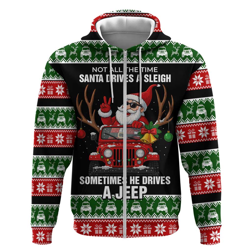 Santa Claus Drive A JEEP Zip Hoodie Funny Xmas Holiday Patterns - Wonder Print Shop