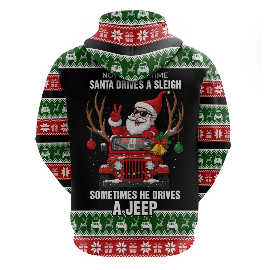 Santa Claus Drive A JEEP Zip Hoodie Funny Xmas Holiday Patterns - Wonder Print Shop