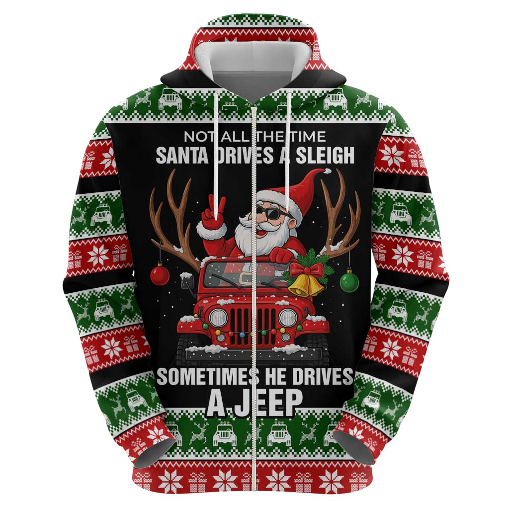 Santa Claus Drive A JEEP Zip Hoodie Funny Xmas Holiday Patterns - Wonder Print Shop