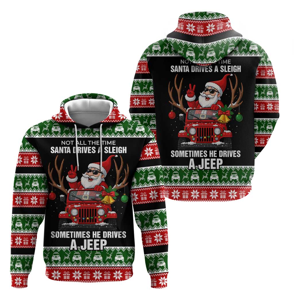 Santa Claus Drive A JEEP Zip Hoodie Funny Xmas Holiday Patterns - Wonder Print Shop