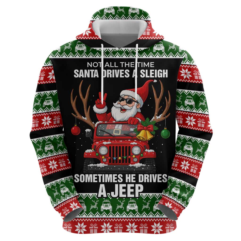 Santa Claus Drive A JEEP Zip Hoodie Funny Xmas Holiday Patterns - Wonder Print Shop