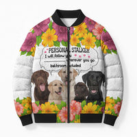 Labrador Retriever Personal Stalker Christmas Bomber Puffer Jacket Funny Xmas Holiday Patterns - Wonder Print Shop