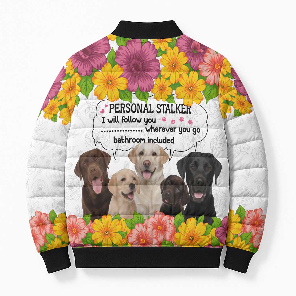 Labrador Retriever Personal Stalker Christmas Bomber Puffer Jacket Funny Xmas Holiday Patterns - Wonder Print Shop