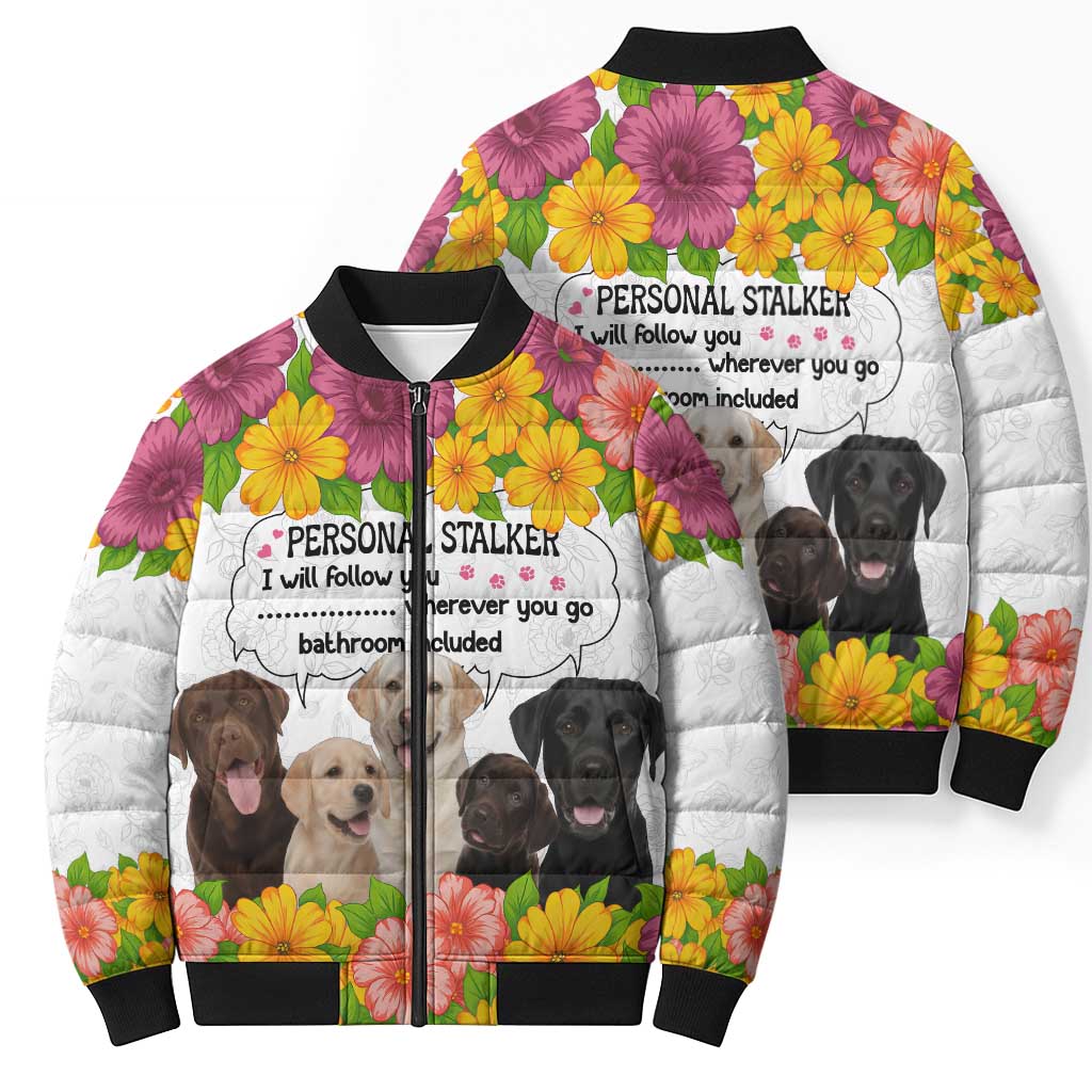 Labrador Retriever Personal Stalker Christmas Bomber Puffer Jacket Funny Xmas Holiday Patterns - Wonder Print Shop