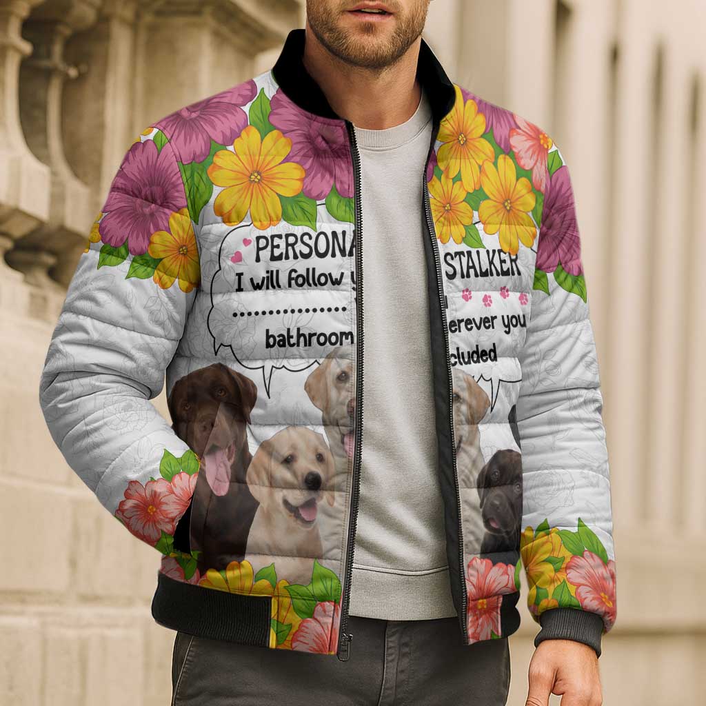 Labrador Retriever Personal Stalker Christmas Bomber Puffer Jacket Funny Xmas Holiday Patterns - Wonder Print Shop