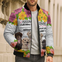 Labrador Retriever Personal Stalker Christmas Bomber Puffer Jacket Funny Xmas Holiday Patterns - Wonder Print Shop