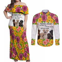 Labrador Retriever Personal Stalker Christmas Couples Matching Off Shoulder Maxi Dress and Long Sleeve Button Shirt Funny Xmas Holiday Patterns - Wonder Print Shop